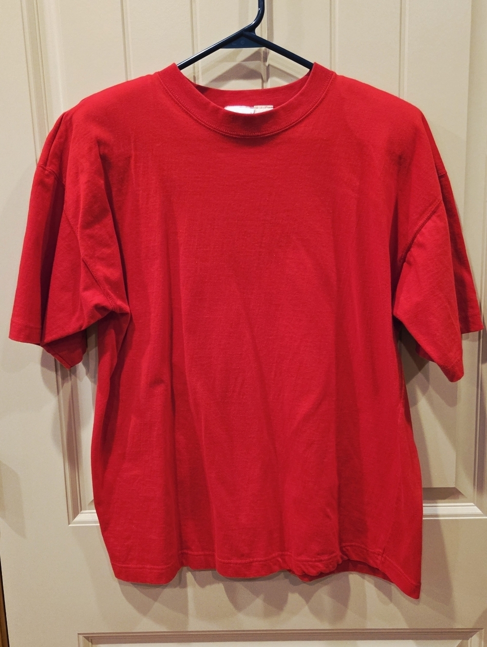 Vintage 90s Interim Red Blank T-Shirt Large Made in Egypt 100% Cotton